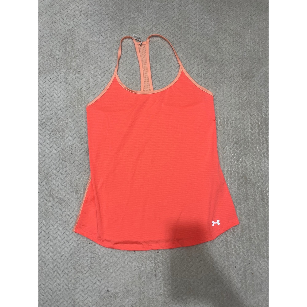 Under Armour HeatGear Racerback Tank Top Neon Coral Orange Small